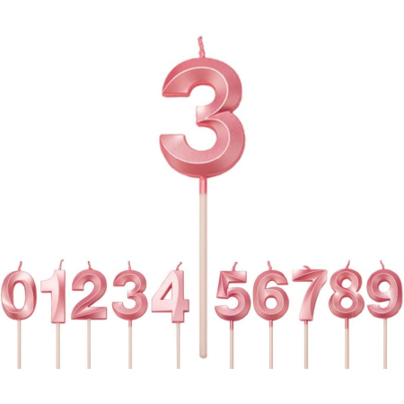Articole petrecere - Lumanare Cifra 3, Flippy, Model Diamond, 5 x 3.4 cm, Roz