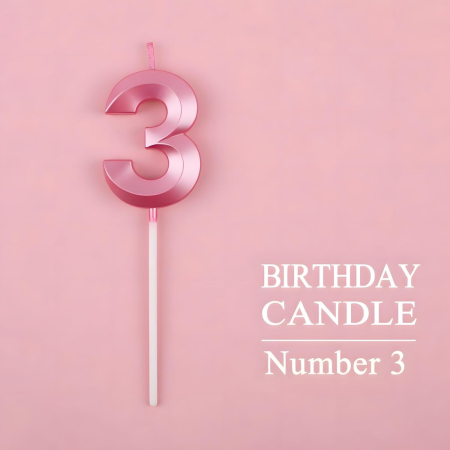 Lumanare Cifra 3, Flippy, Model Diamond, 5 x 3.4 cm, Roz [4]