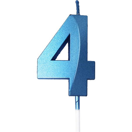 Articole petrecere - Lumanare Cifra 4, Flippy, Model Diamond, 5 x 3.4 cm, Albastru