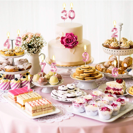 Lumanare Cifra 4, Flippy, Model Diamond, 5 x 3.4 cm, Roz [2]