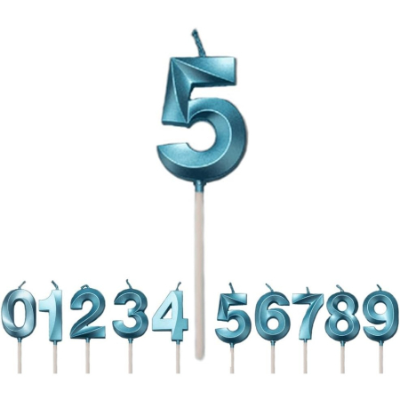 Lumanare Cifra 5, Flippy, Model Diamond, 5 x 3.4 cm, Albastru [4]