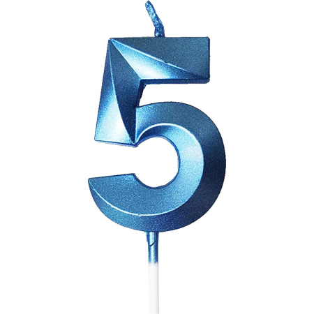Articole petrecere - Lumanare Cifra 5, Flippy, Model Diamond, 5 x 3.4 cm, Albastru