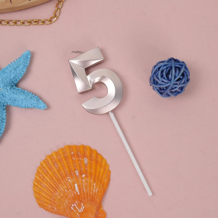 Lumanare Cifra 5, Flippy, Model Diamond, 5 x 3.4 cm, Argintiu [1]