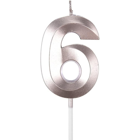 Articole petrecere - Lumanare Cifra 6, Flippy, Model Diamond, 5 x 3.4 cm, Argintiu