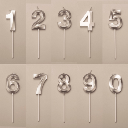 Lumanare Cifra 6, Flippy, Model Diamond, 5 x 3.4 cm, Argintiu [1]