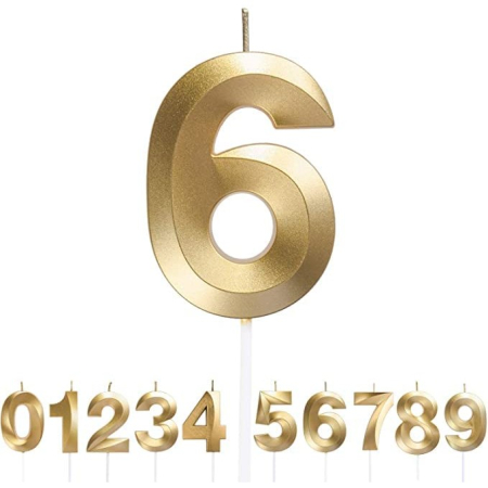 Lumanare Cifra 6, Flippy, Model Diamond, 5 x 3.4 cm, Auriu [2]