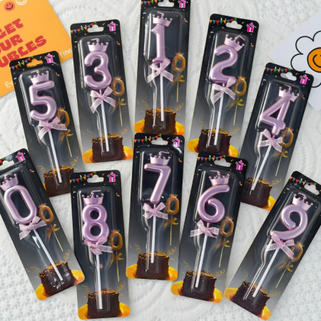 Accesorii Petrecere - Lichidare Lumanare Cifra 7, Flippy, Model Coroana cu Fundita, Pentru Tort, 6 x 2.5 cm Mov