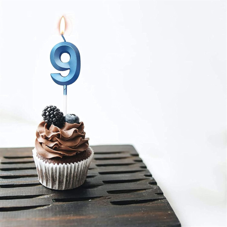 Lumanare Cifra 9, Flippy, Model Diamond, 5 x 3.4 cm, Albastru [1]