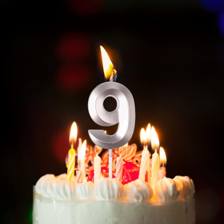 Lumanare Cifra 9, Flippy, Model Diamond, 5 x 3.4 cm, Argintiu [2]