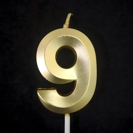 Lumanare Cifra 9, Flippy, Model Diamond, 5 x 3.4 cm, Auriu [3]