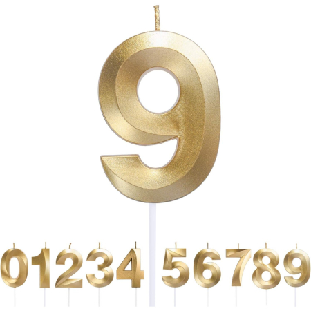 Lumanare Cifra 9, Flippy, Model Diamond, 5 x 3.4 cm, Auriu [2]