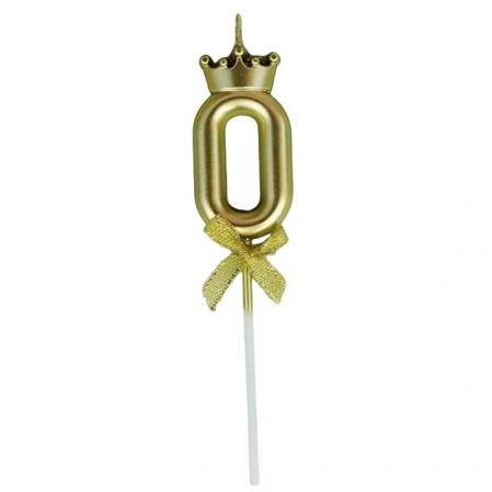 Articole petrecere - Lumanare pentru Tort Cifra 0, Model Coroana, Gold, Flippy, Party