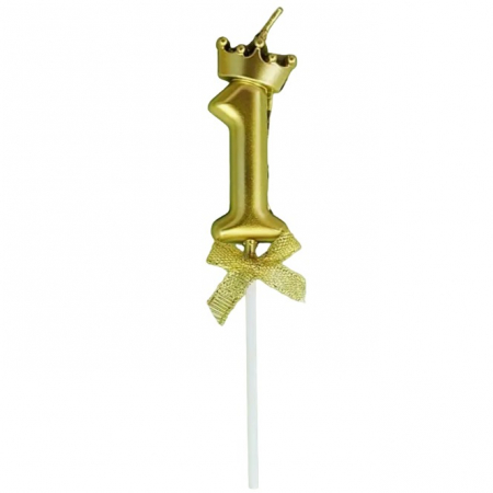 Articole petrecere - Lichidare Lumanare pentru Tort Cifra 1, Model Coroana, Gold, Flippy, Party