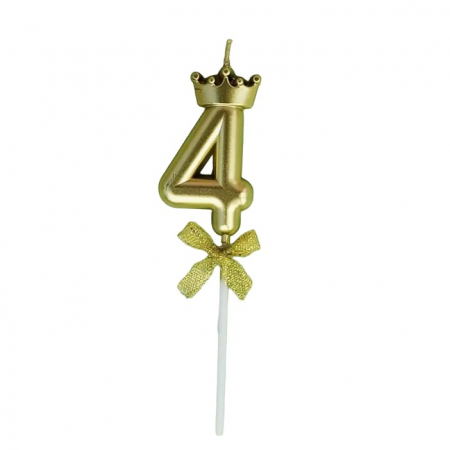Articole petrecere - Lumanare pentru Tort Cifra 4, Model Coroana, Gold, Flippy, Party