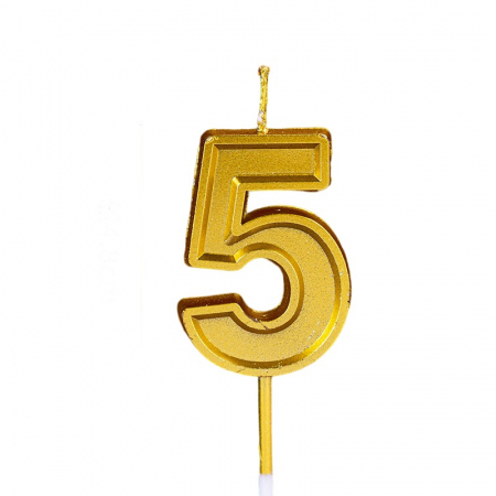 Articole petrecere - Lumanare pentru Tort Cifra 5, Flippy, 4.8 cm, Aniversare, Aurie