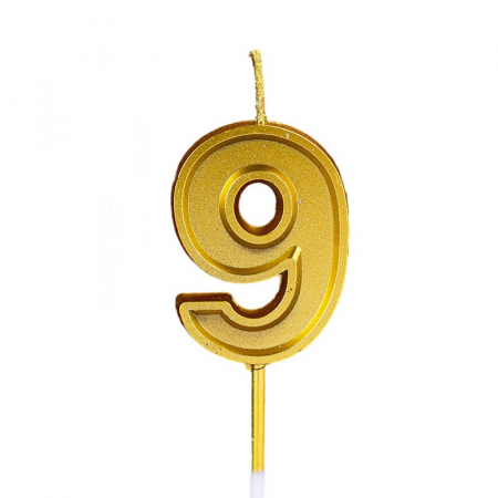 Articole petrecere - Lumanare pentru Tort Cifra 9, Flippy, 4.8 cm, Aniversare, Aurie
