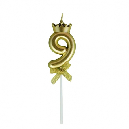 Articole petrecere - Lumanare pentru Tort Cifra 9, Model Coroana, Gold, Flippy, Party