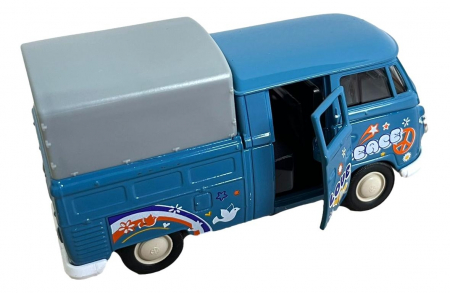 Macheta auto Welly Volkswagen T1 Double Cabin Pick Up, Scara 1:34, Albastru [2]