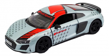Jucarii, Copii & Bebe - Macheta metalica Kinsmart, 2020 Audi R8 Coupe Livery Edition, Argintiu, 12 cm