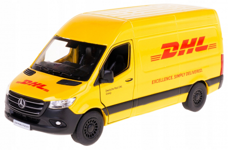 Jucarii, Copii & Bebe - Macheta metalica Mercedes-Benz Sprinter DHL Edition, Kinsmart, Scara 1:48, Galben