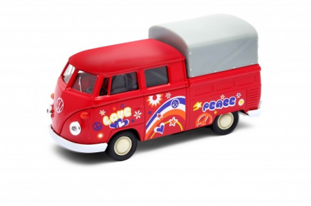 Jucarii, Copii & Bebe - Macheta metalica Welly 1:34 Volkswagen T1 Double Cabin Pick Up, Rosu