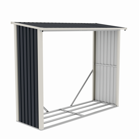 Gradina - Magazie de lemne, pentru depozitare ideala, din metal zincat vopsit MESTERINO WA-B, Gri/Bej, dimensiuni 242x89x190 cm
