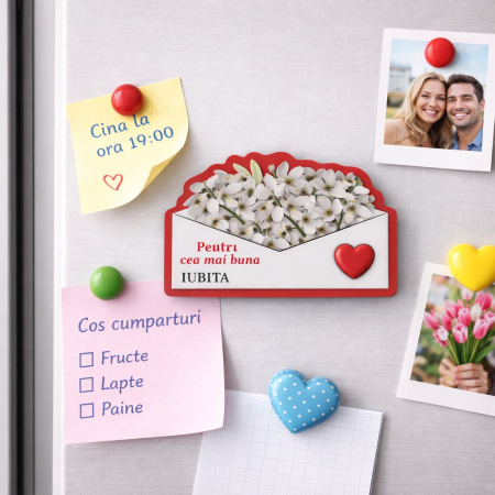 Magneti Decorativi Martisor, Set 24 Piese, Jolie, Tema Mesaj Pentru Cea Mai Buna Iubita, Carton Laminat cu Magnet Flexibil, 8x6 cm, Multicolor [1]