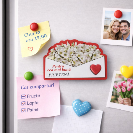 Magneti Decorativi Martisor, Set 24 Piese, Jolie, Tema Mesaj Pentru Cea Mai Buna Prietena, Carton Laminat cu Magnet Flexibil, 8x6 cm, Multicolor [1]