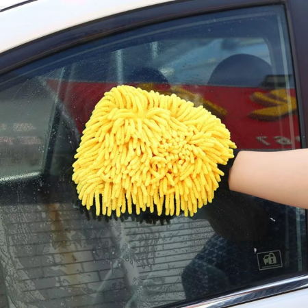 Manusa de Spalat Auto, Flippy, Manusa 2 in 1, pentru Detailing Auto pe 2 Fete cu Perie si Microfibra Velvet, Galben/Gri [4]