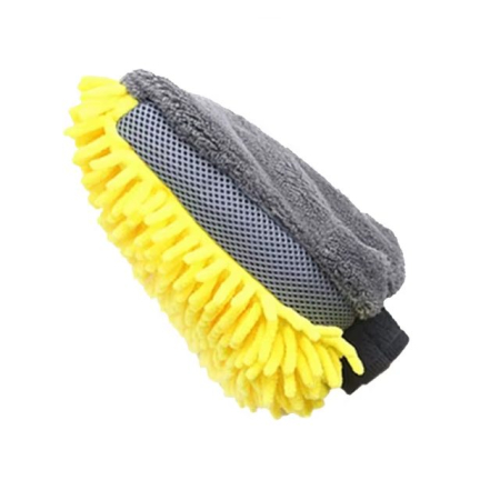 Sub 99 Lei - Manusa de Spalat Auto, Flippy, Manusa 2 in 1, pentru Detailing Auto pe 2 Fete cu Perie si Microfibra Velvet, Galben/Gri