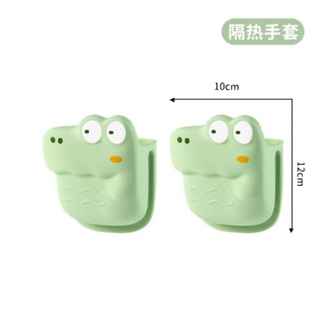 Ustensile de bucatarie - Manusa din Silicon pentru Cuptor, Flippy, Anti-Alunecare, pentru Capace, Oale, Tigai, de Uz Casnic, Rezistent la Temperaturi Inalte, Model Animat, 10x12 cm, Verde