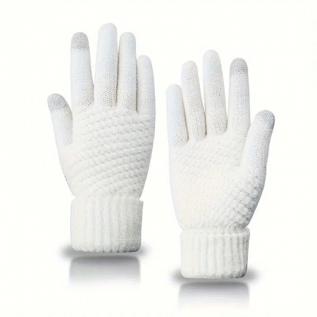 Manusi de Dama, Flippy, Functie Touchscreen (ecran tactil), Material Acril Tricotat, Manseta Elastica, Interior Catifelat, Marime Universala, Alb [6]