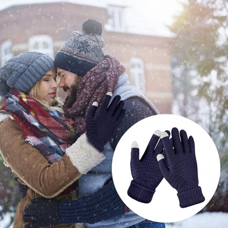 Manusi de Dama, Flippy, Functie Touchscreen (ecran tactil), Material Acril Tricotat, Manseta Elastica, Interior Catifelat, Marime Universala, Albastru Marin [1]