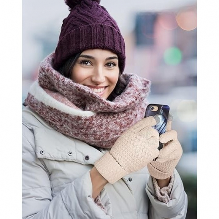 Manusi de Dama, Flippy, Functie Touchscreen (ecran tactil), Material Acril Tricotat, Manseta Elastica, Interior Catifelat, Marime Universala, Bej [5]