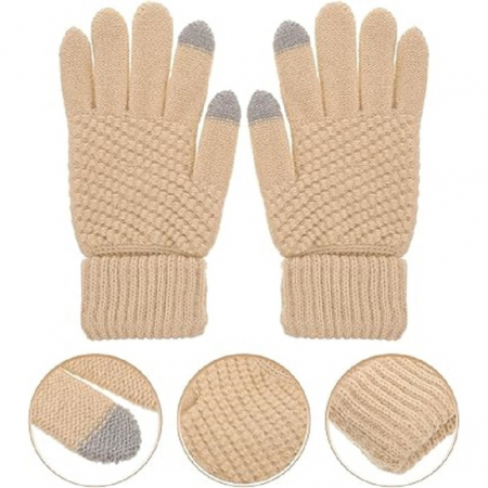 Manusi de Dama, Flippy, Functie Touchscreen (ecran tactil), Material Acril Tricotat, Manseta Elastica, Interior Catifelat, Marime Universala, Bej [2]