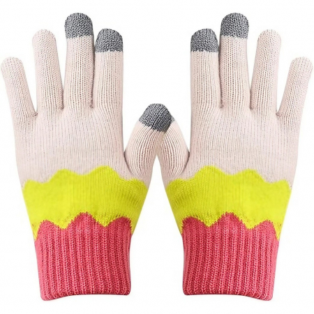 Genți de voiaj & genți - Manusi de Dama, Flippy, Model Ondulat, Functie Touchscreen (ecran tactil), Material Acril Tricotat, Manseta Elastica, Interior Catifelat, Marime Universala, Galben/Roz