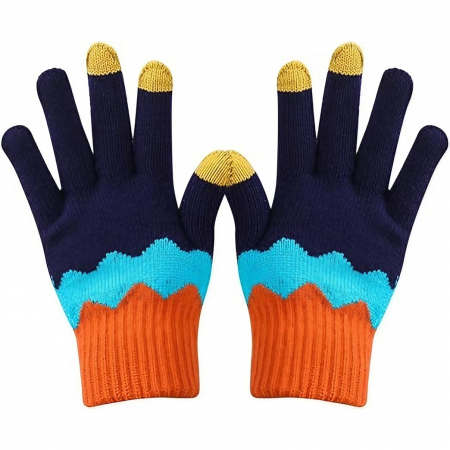 Genți de voiaj & genți - Manusi de Dama, Flippy, Model Ondulat, Functie Touchscreen (ecran tactil), Material Acril Tricotat, Manseta Elastica, Interior Catifelat, Marime Universala, Portocaliu/Albastru