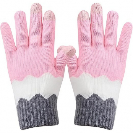 Genți de voiaj & genți - Manusi de Dama, Flippy, Model Ondulat, Functie Touchscreen (ecran tactil), Material Acril Tricotat, Manseta Elastica, Interior Catifelat, Marime Universala, Roz/Gri