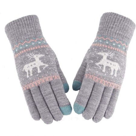 Manusi de Dama, Flippy, Model Ren, Functie Touchscreen (ecran tactil), Material Acril Tricotat, Manseta Elastica, Interior Catifelat, Marime Universala, Gri [8]