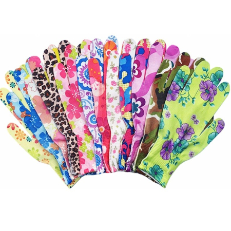 Sub 99 Lei - Manusi de Gradinarit, Flippy, din Nailon, Marime Universala 20 cm, Model Inflorat, Antiderapante, Multicolor