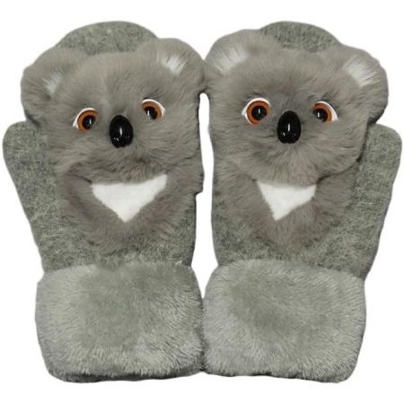 Manusi pentru Copii, Flippy, din Plus cu Umplutura de Bumbac, Protectie Termica, 24 x 20 x 3 cm, Model Koala 3D, Gri [2]