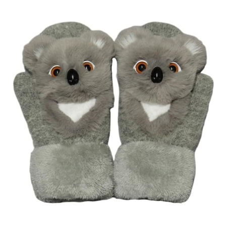 Sub 99 Lei - Manusi pentru Copii, Flippy, din Plus cu Umplutura de Bumbac, Protectie Termica, 24 x 20 x 3 cm, Model Koala 3D, Gri