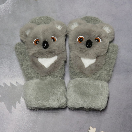 Manusi pentru Copii, Flippy, din Plus cu Umplutura de Bumbac, Protectie Termica, 24 x 20 x 3 cm, Model Koala 3D, Gri [3]