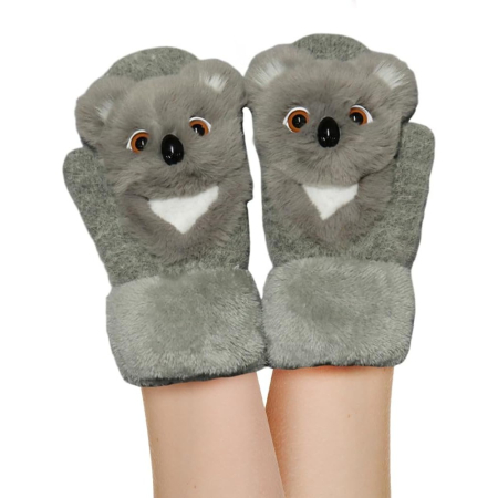 Manusi pentru Copii, Flippy, din Plus cu Umplutura de Bumbac, Protectie Termica, 24 x 20 x 3 cm, Model Koala 3D, Gri [1]