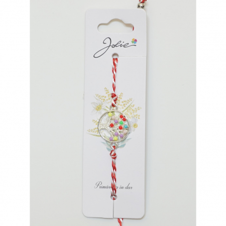 Sub 99 Lei - Martisor Bratara Alb-Rosu cu Pandantiv Metalic, Model 1