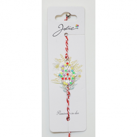 Martisor Bratara snur Alb-Rosu - Martisor Bratara Alb-Rosu cu Pandantiv Metalic, Model 2