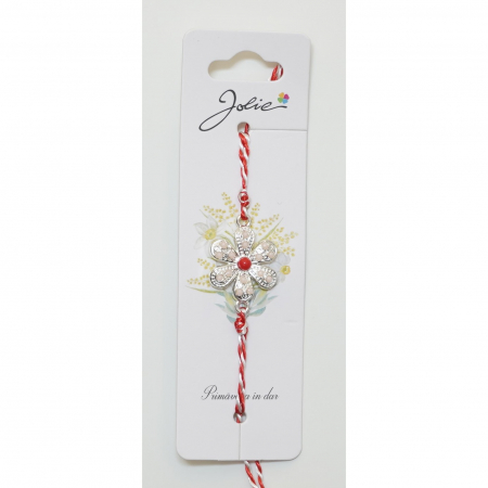 Martisor Bratara snur Alb-Rosu - Martisor Bratara Alb-Rosu cu Pandantiv Metalic, Model 3