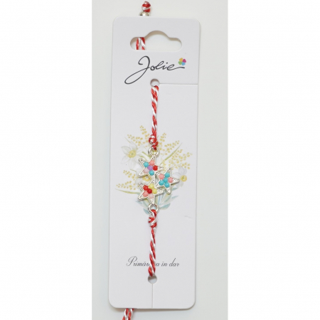 Sub 99 Lei - Martisor Bratara Alb-Rosu cu Pandantiv Metalic, Model 4