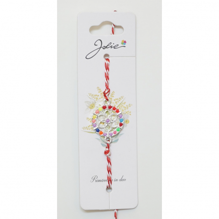 Martisor Bratara snur Alb-Rosu - Martisor Bratara Alb-Rosu cu Pandantiv Metalic, Model 5