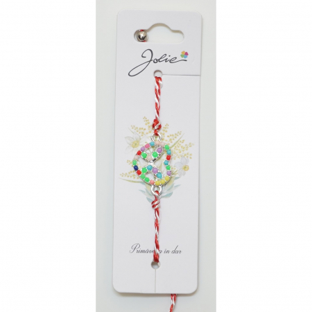 Martisor Bratara snur Alb-Rosu - Martisor Bratara Alb-Rosu cu Pandantiv Metalic, Model 6